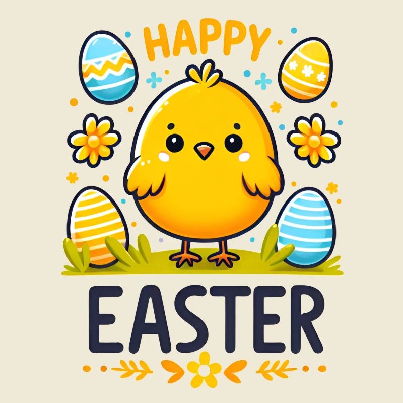 Happy Easter - Cute easter chicken with eggs