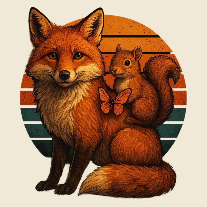 Fuchs Eichhörnchen Retro Tierfreunde