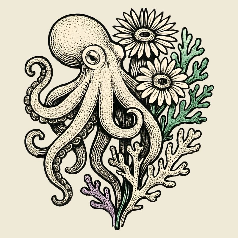 Pieuvre aux fleurs de corail