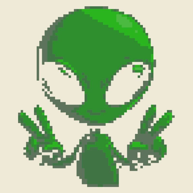 Pixel Alien Peace Sign
