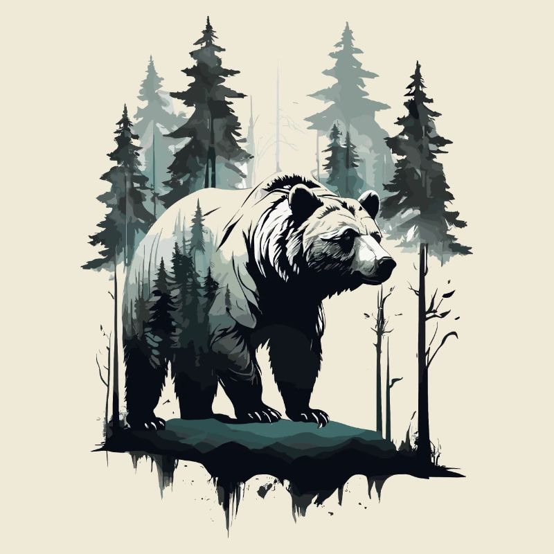 A BEAR SILHOUETTE WITH THE FOREST
