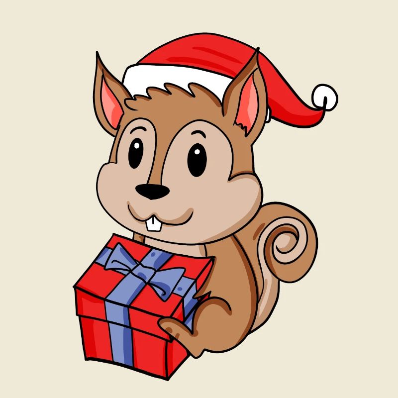 Bébé écureuil de Noël avec cadeau