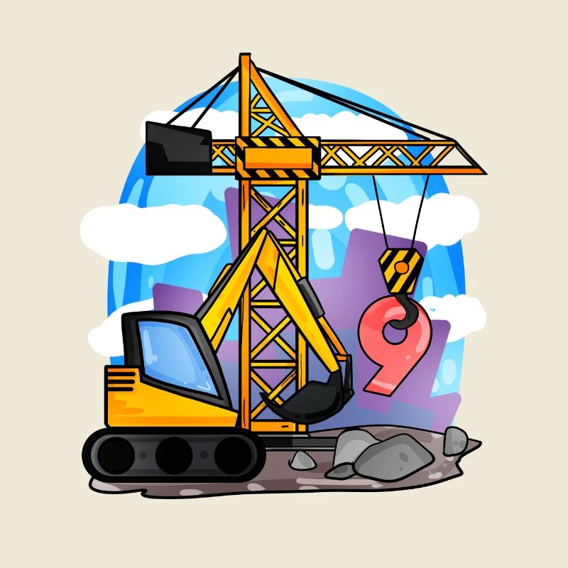 9. Geburtstag 9 Jahre Kran Baustelle Bagger Junge