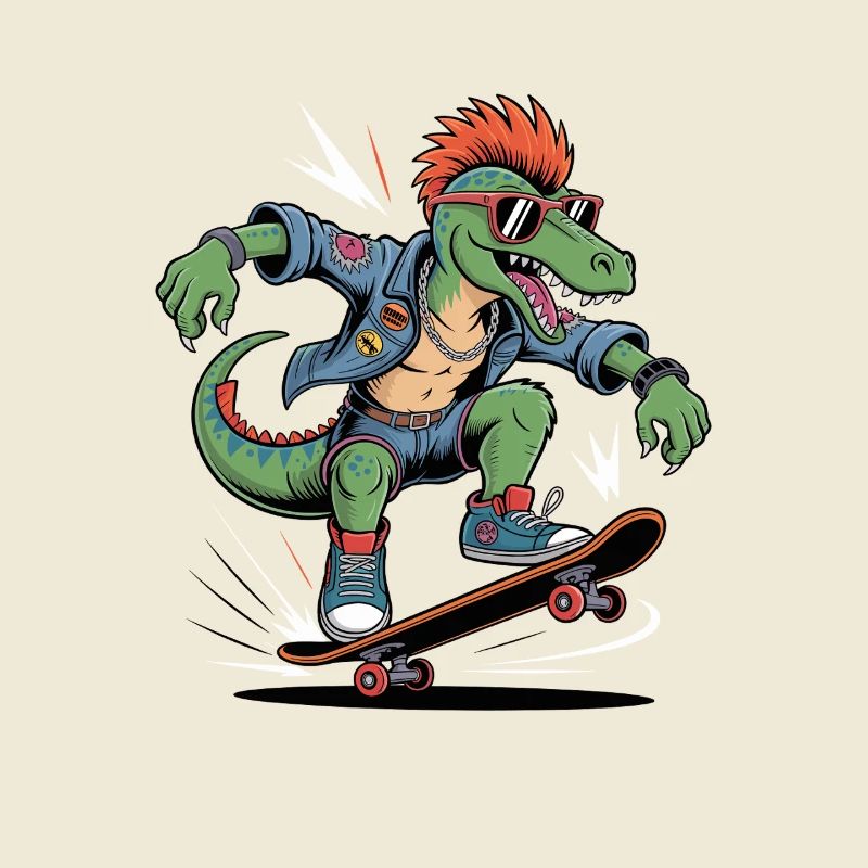 Punk Dinosaur Velociraptor Funny Skateboarding