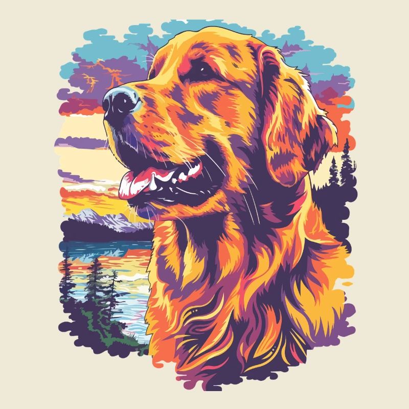 Chien de couleur au coucher du soleil
