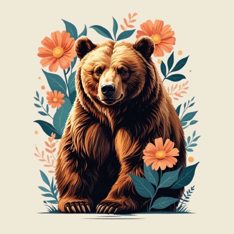 Brown bear in a flower frame