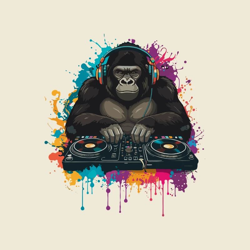 Gorilla DJ à la table de mixage
