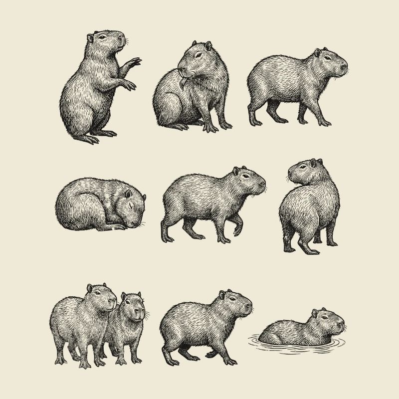 Capybara -Silhouetten im Walddesign