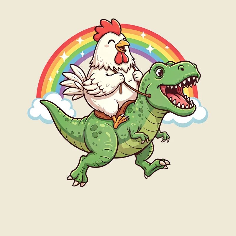 Chicken Riding T-Rex Dinosaur Rainbow