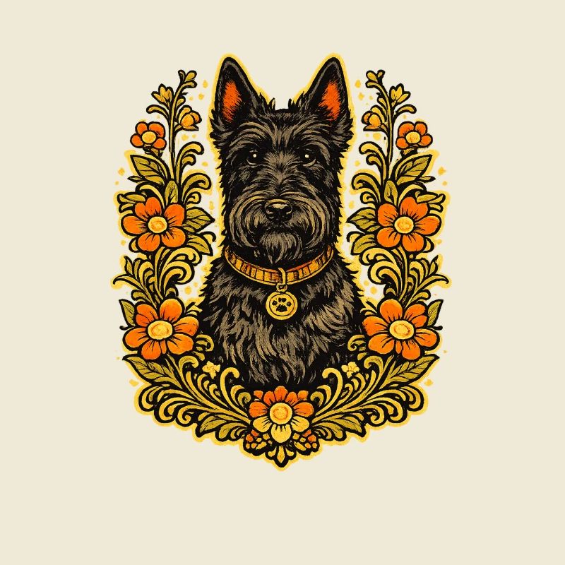 Floral Frame Scottish Terrier