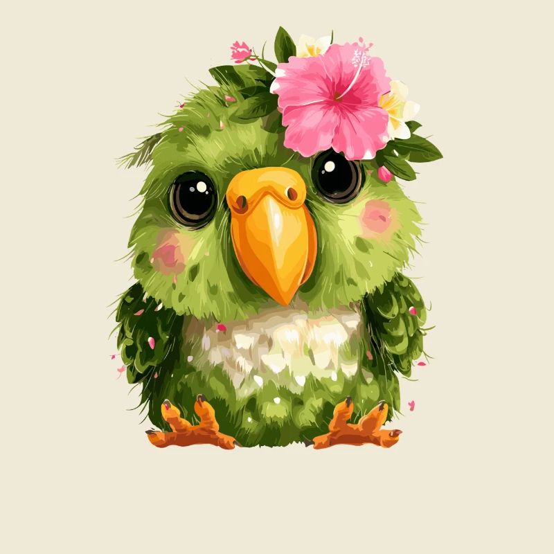 Spring Parrot with Floral Wreath