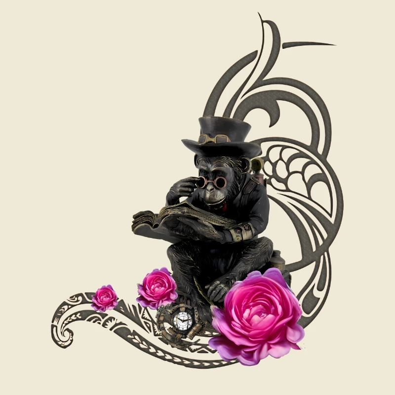 Lustiger Steampunk-Affe liest ein Buch