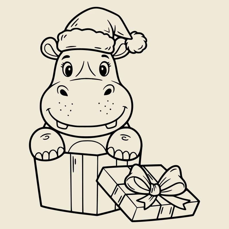 Weihnachts-Nilpferd mit Geschenken