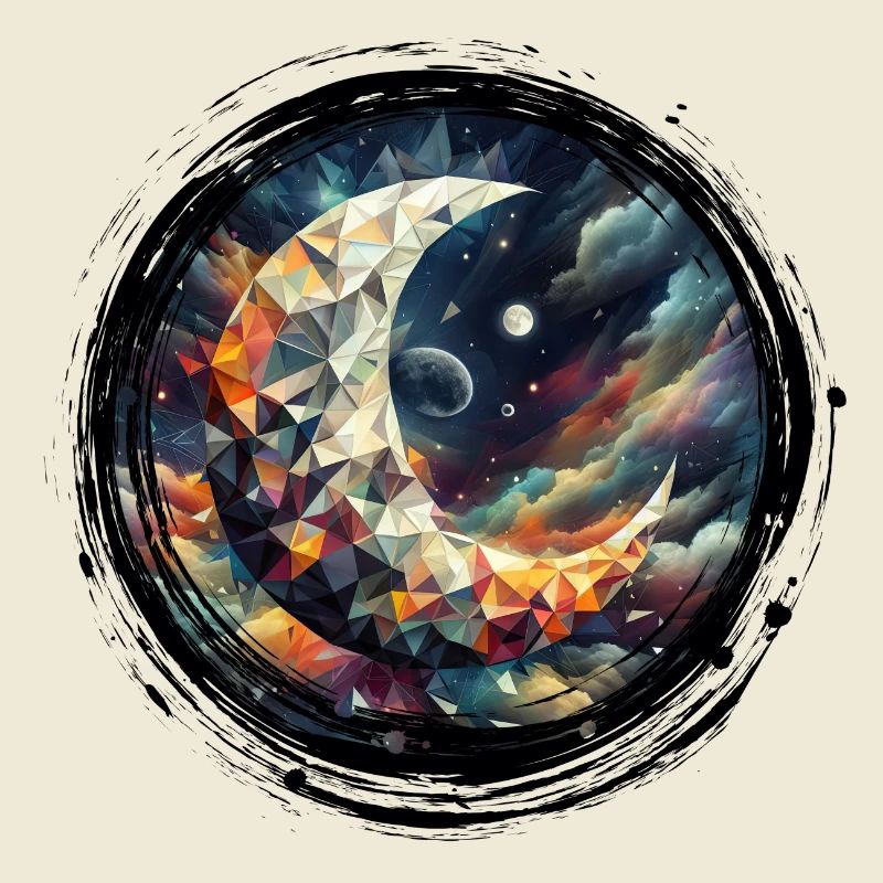 Moon Vector Triangles Space Nebula - Circle Black