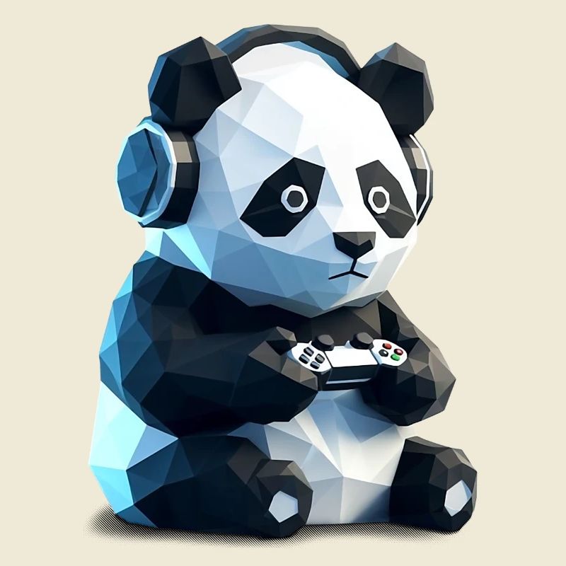 Gaming Panda mit Headset & Controller