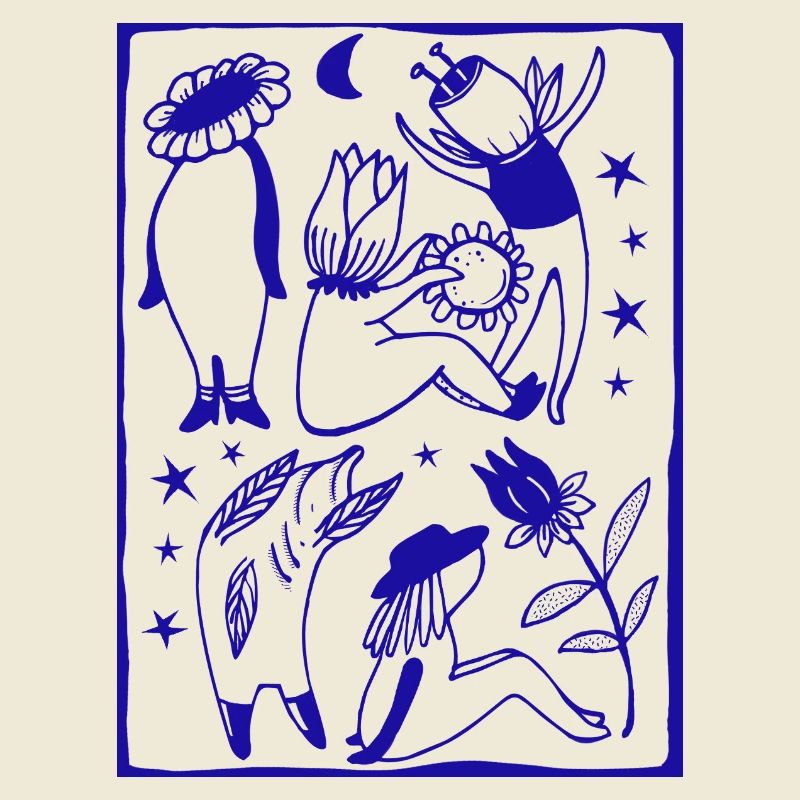 Figures de danse au clair de lune dans la forêt étoilée