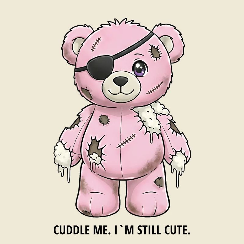 Ours en peluche rose patchwork avec cache-œil