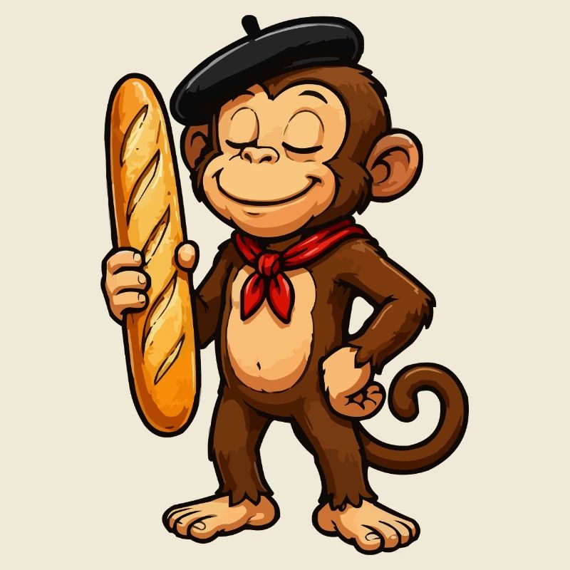 Baguette-Affe mit Baskenmütze