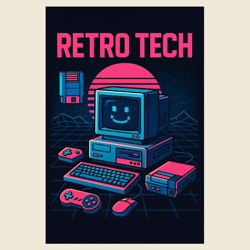 Retro Tech Computer Grafikdesigner mit Lächeln