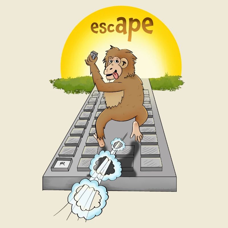 Humorous monkey design with keyboard