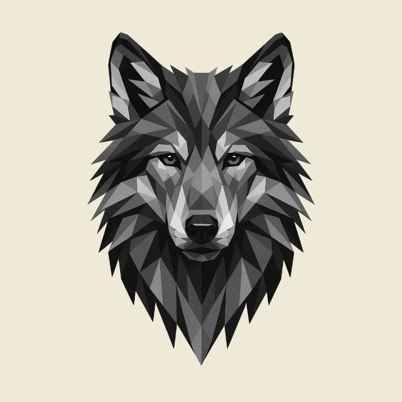 Geometric Gray Wolf Head