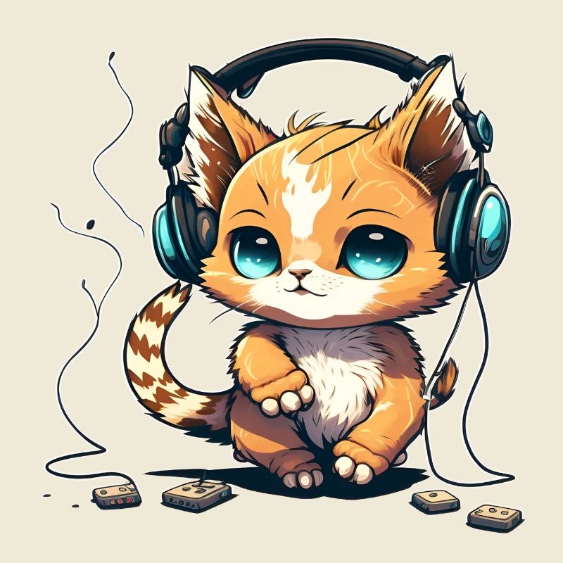 Katze mit Kopfhörern