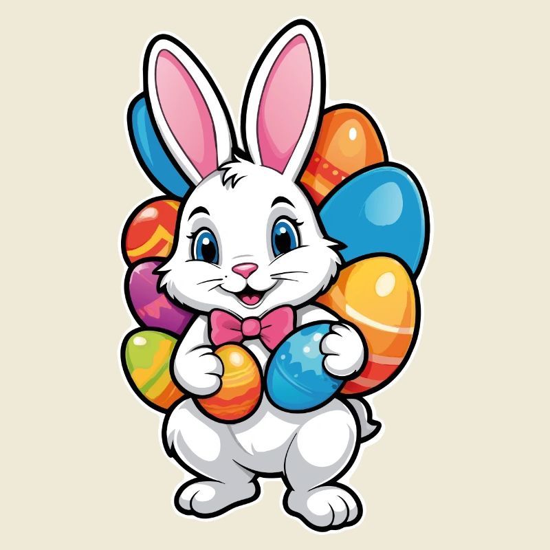 Funny little easter bunny with colorful eggs