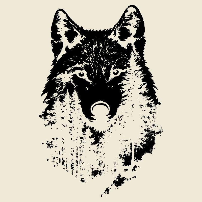 Silhouette de forêt de visage de loup