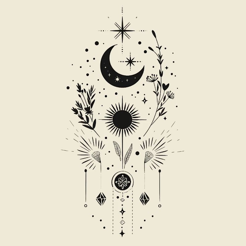 Boho Moon & Sun – Conception d’art de lignes mystiques