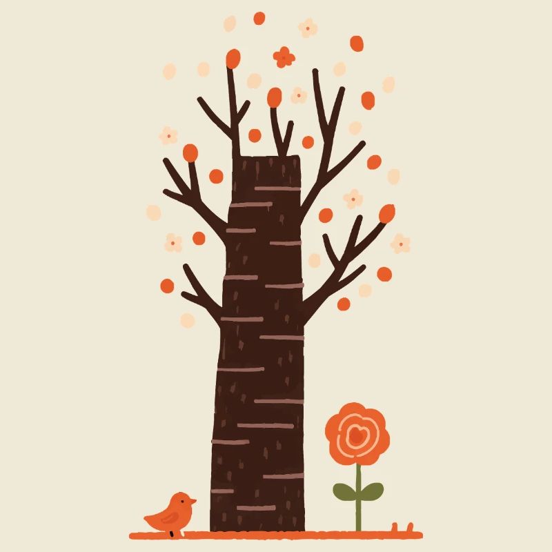 Whimsical Blossom Tree with Bird
