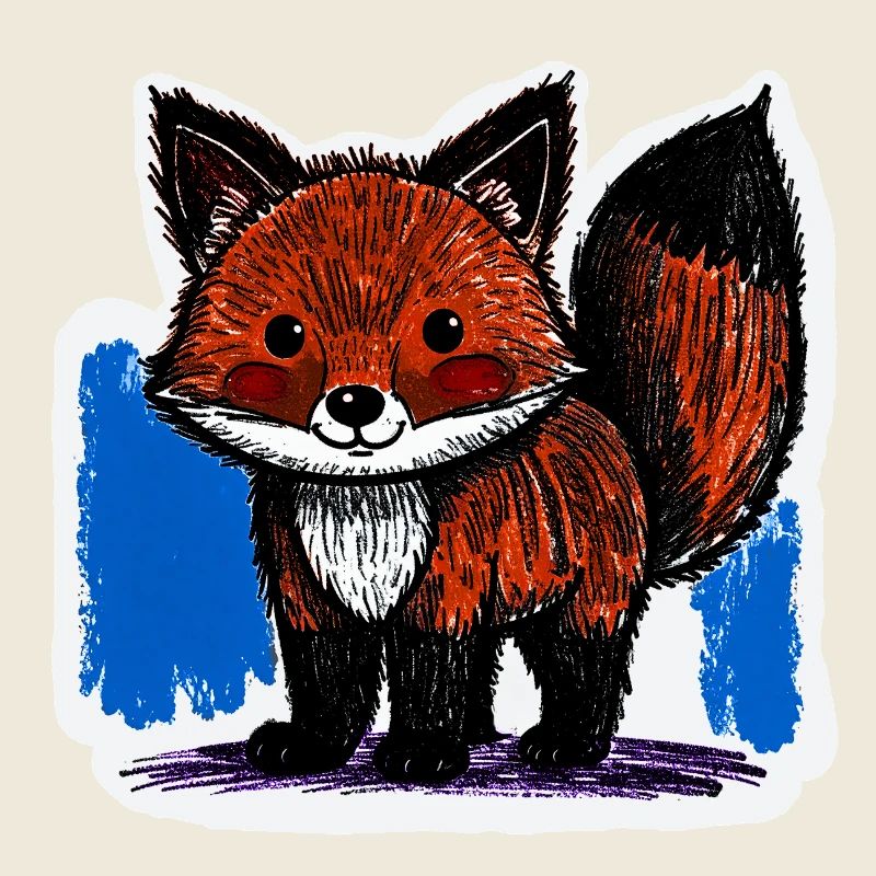 Petit renard (dessin au crayon de couleur)