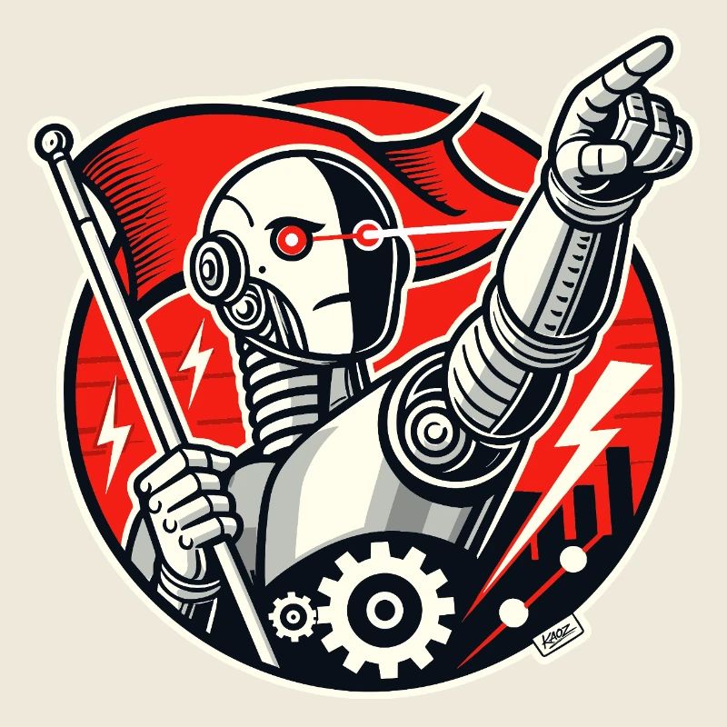 Robot avec drapeau et bras tendu