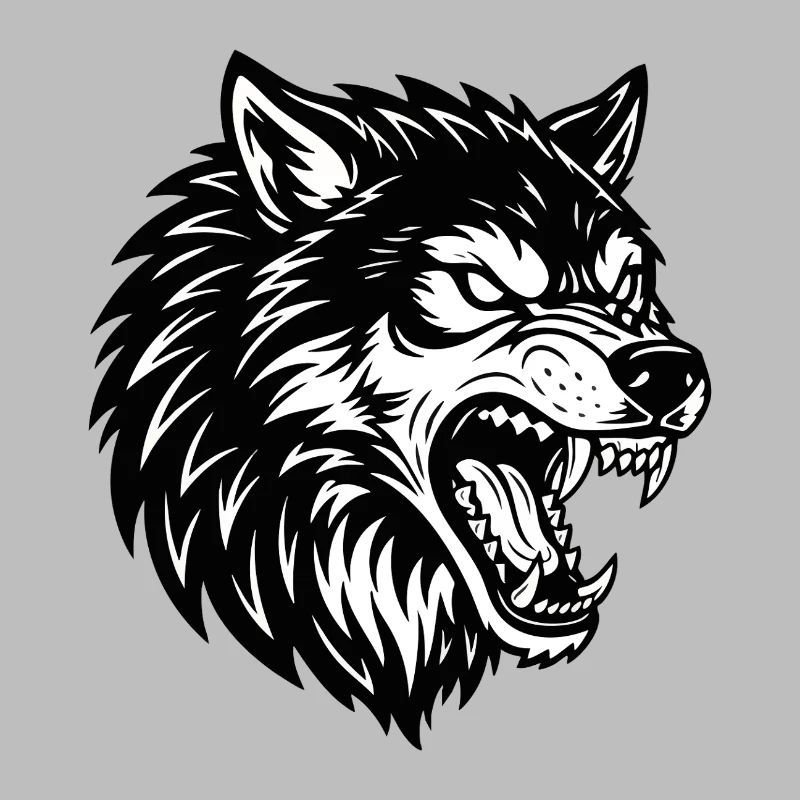 Wolf Black and White Wolf Alpha Mascot Logo
