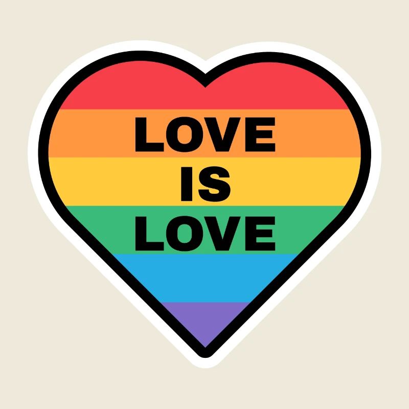 Herz mit Regenbogenfarben und Love Is Love Text