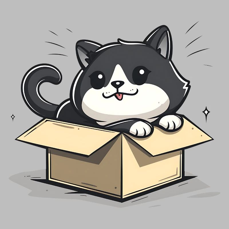 Glückliche Katze sitzt in einem leeren Karton