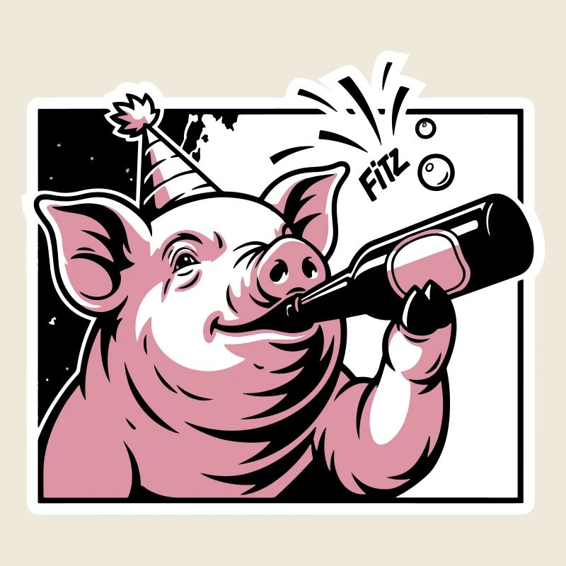 Piggy with Party and Celebration Bottle