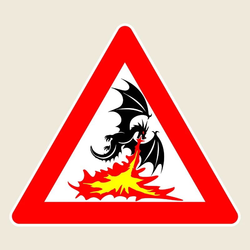 Attention Dragon avec panneau de signalisation de mauvaise humeur