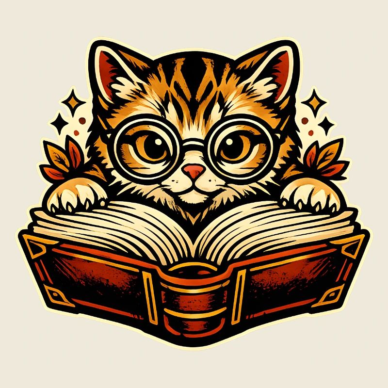 Kitten with glasses reading