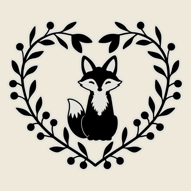 Renard mignon dans une couronne de feuilles - dessiné à la main