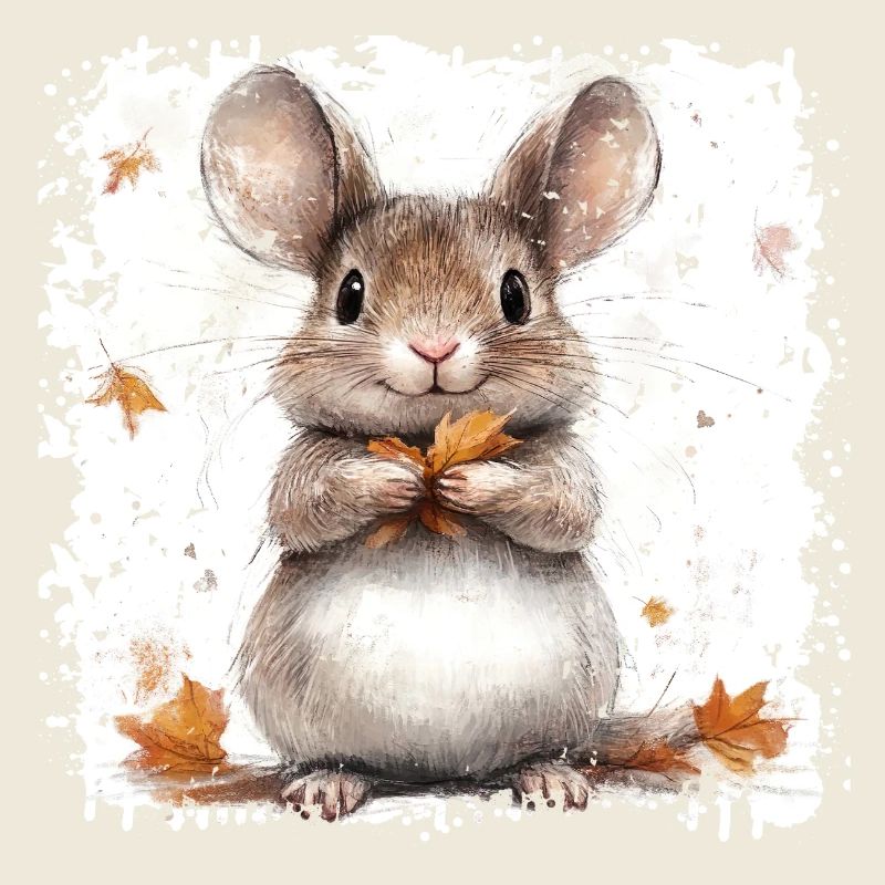 Niedlicher Maus mit Herbstlaub