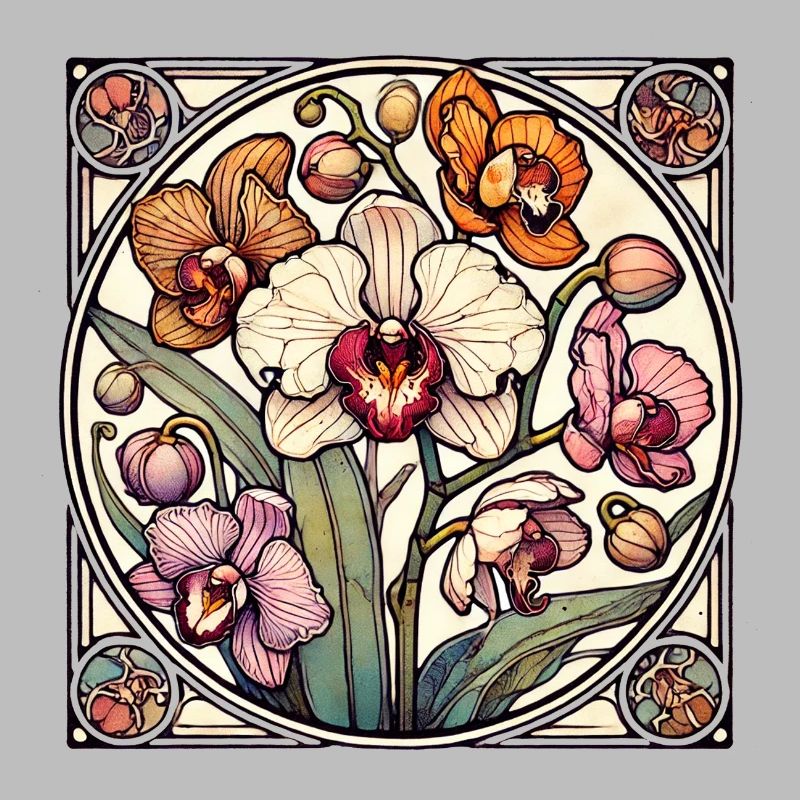 Cercle de vitrail d’orchidées