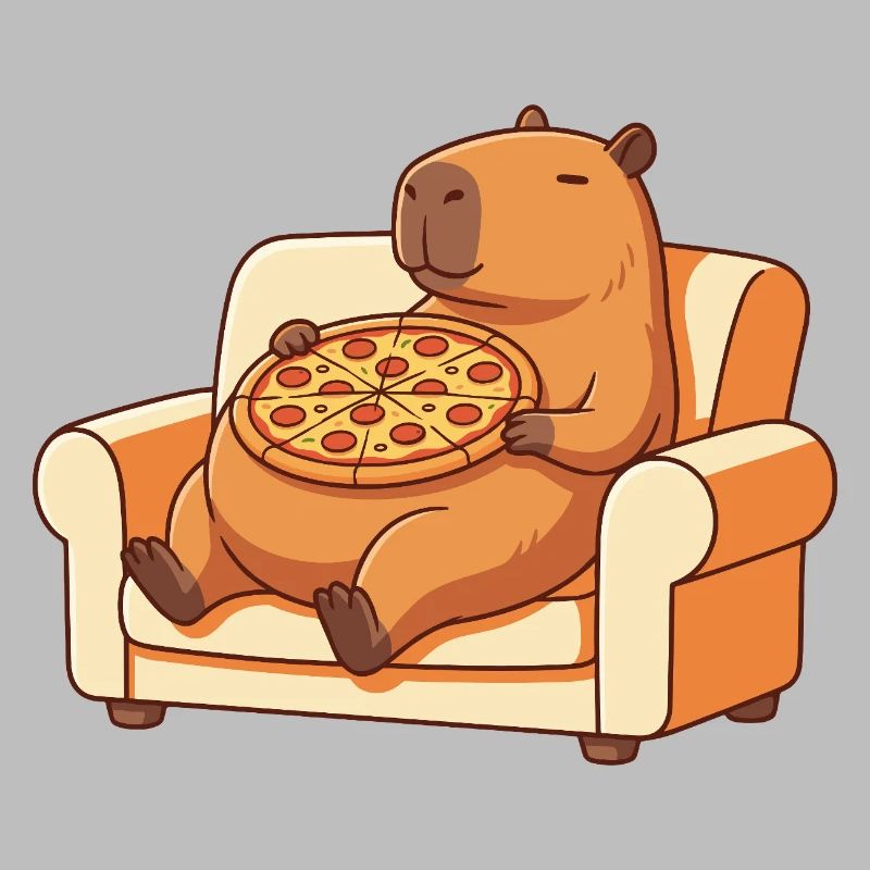 Pizza Capybara auf dem Sofa
