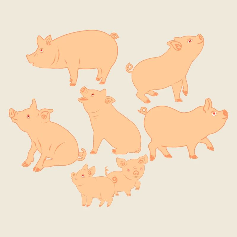 Five pigs and two piglets