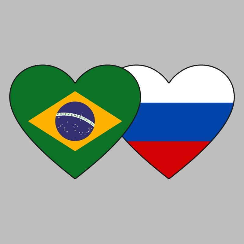 Brésil Russie Flag Coeur