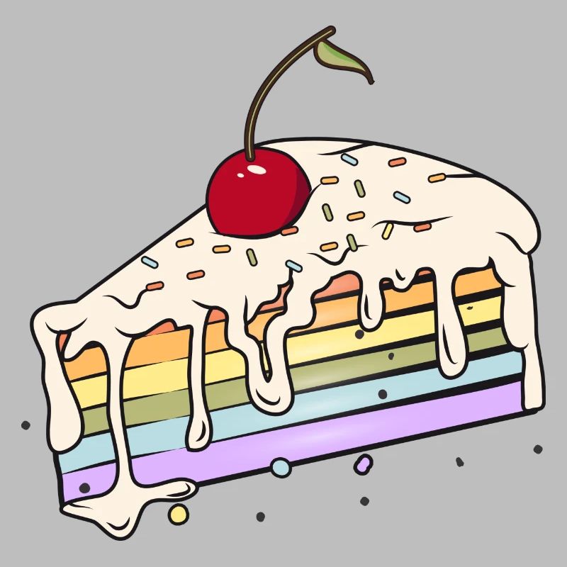 Morceau de gâteau arc-en-ciel avec cerise dans le style bande dessinée