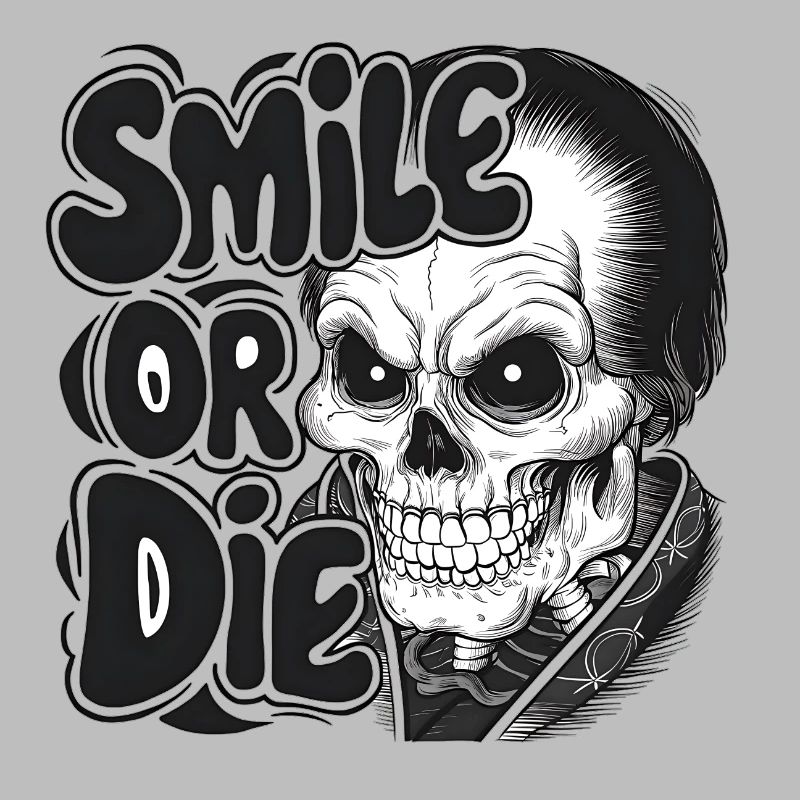 Vampirskelett mit Text Lächeln oder Sterben
