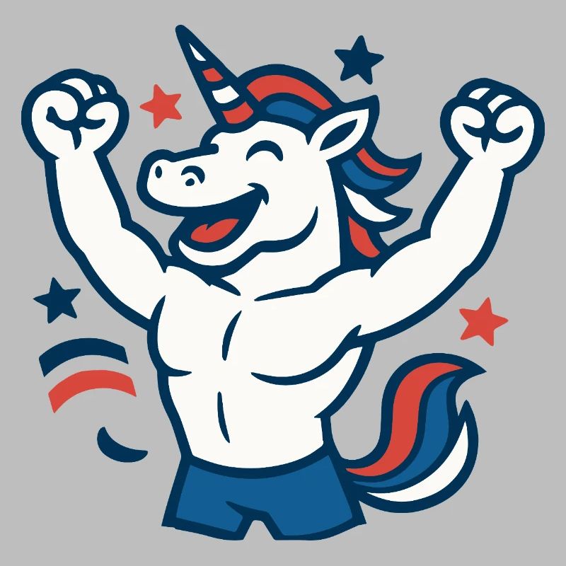 Frohes Einhorn-Maskottchen-Feiern Power Fun