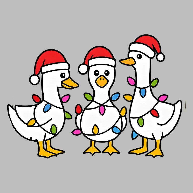 Three Festive Ducks in Santa Hats