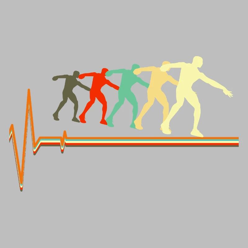 Shot Put Evolution Retro Heartbeat Pulse Art