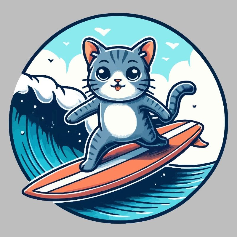 Cat surfers on the wave